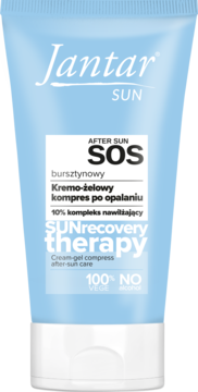 Jantar SUN After Sun SOS, błękitny krem-żel w tubce, z napisem bursztynowy, nawilżający, widok z przodu.