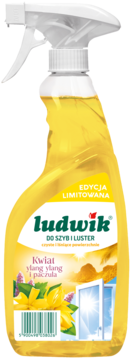 Żółty płyn Ludwik do szyb i luster o zapachu ylang-ylang i paczuli, edycja limitowana, widok z przodu.