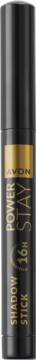 Cień do powiek w sztyfcie Avon Power Stay Stylish Brown, czarno-złota tubka, widok z przodu.
