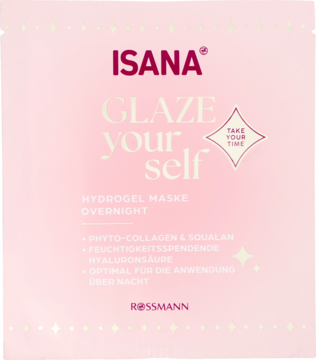 Różowa saszetka maski ISANA Glaze Yourself Hydrogel na noc z kwasem hialuronowym, intensywnie nawilża.