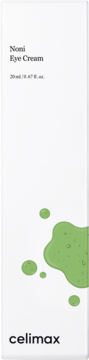 Celimax Noni Eye Cream, biały kartonik 20ml/0.67 fl.oz. z zielonymi plamami, widok frontalny.