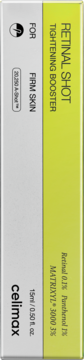 Biało-żółte pudełko Celimax Retinal Shot Tightening Booster 15ml, 0.1% retinalu dla jędrnej skóry.
