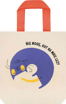 Eloy Torba duża, naturalna, z ilustracją śpiącego niebieskiego kota i napisem 'Nie mogę, kot na mnie leży'.