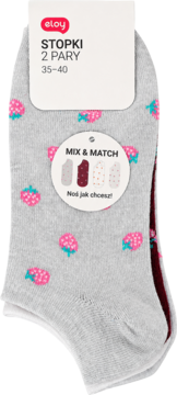 Eloy Stopki mix and match, 2 pary, szare w różowe truskawki, rozmiar 35-40, widok z przodu.