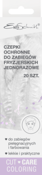 Ewa Schmitt czepki ochronne jednorazowe 20 szt. opakowanie, napis 'CUT CARE COLORING' na dole.