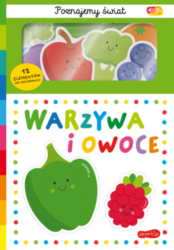 Edukacyjny zestaw 'Poznajemy świat: Warzywa i Owoce' z 12 elementami, uśmiechnięta papryka i malina.