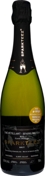Frontalny widok zielonej butelki SPARKTEEZ Sparkling Tea BIO 0.00% Alcool Brut, z czarną etykietą i żółtą naklejką.