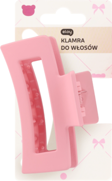 Jasnoróżowa, matowa klamra do włosów Eloy, prostokątna z dużym okienkiem, na białym opakowaniu produktu.