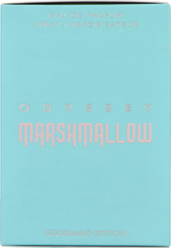 Armaf Odyssey Marshmallow woda perfumowana, turkusowe opakowanie z różowym napisem, widok z przodu, lekko matowe.