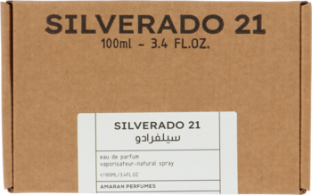 Kartonowe opakowanie Amaran Silverado 21 Eau de Parfum 100 ml, widok z przodu z etykietą produktu.