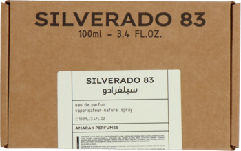 Amaran Silverado 83 Eau de Parfum 100ml w brązowym pudełku kartonowym z dużą etykietą, widok z przodu.