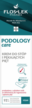 Floslek Podology Care krem do stóp na pękające pięty z mocznikiem i witaminami, białe opakowanie, przód.