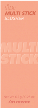 Pionowe opakowanie różu w sztyfcie I'm Multi Stick Blusher I'm Meme, jasnoprzoskwiniowe, widok z przodu.