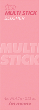 Róż w sztyfcie I'm Meme Multi Stick Blusher, jasnoróżowe opakowanie z tekstem, widok z przodu.