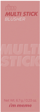 Róż w sztyfcie I’m Meme Multi Stick Blusher w brzoskwiniowym opakowaniu z tekstem, widok z przodu.