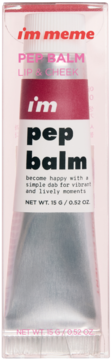I'm meme Pep Balm do ust i policzków, różowo-srebrna tubka w przezroczystym opakowaniu, widok z przodu.