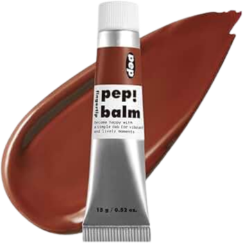 I'm Meme I'm Pep! Balm Brink, brązowy balsam do ust i policzków w tubce farby z widocznym swatch'em.