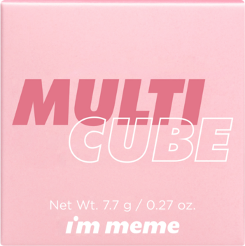 Różowy kompakt I'm Meme Multi Cube, paleta do twarzy 7.7g, z napisem MULTI CUBE na wieku.