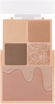 Otwarta paleta I’m Meme Multi Cube Vanilla Double Shot. 4 cienie (mat, brokat) i róż z falistym wzorem w beżach i brązach.