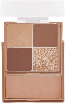 Otwarta paleta I’m Meme Multi Cube Deep Chocolate Mousse z 4 cieniami (mat, brokat) i beżowym różem do policzków.