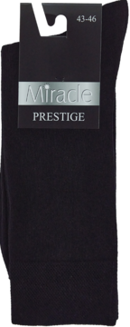 Czarne skarpety męskie Miracle PRESTIGE, bawełna czesana, rozm. 43-46, wzmocnione, widok z przodu.