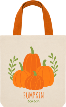 Eloy Torba duża 45x50 CM, beżowa z nadrukiem czterech dyni, zielonymi liśćmi i napisem 'PUMPKIN season'.