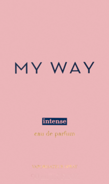MY WAY intense eau de parfum, różowe opakowanie 90 ml z ciemnym napisem, widok frontalny.