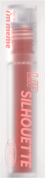 I'm meme Lip Silhouette Gloss Tint w przezroczystej butelce. Widok z przodu, terakotowy odcień.