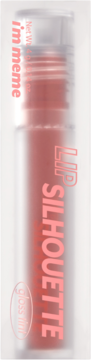 I’m Meme Lip Silhouette Gloss Tint Romantic Rose, pionowe ujęcie przezroczystej butelki z różanym tintem.