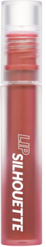 I’m Meme Lip Silhouette Matte Velvet Tint Flare Coral w przezroczystej butelce z napisem LIP SILHOUETTE, widok z przodu.