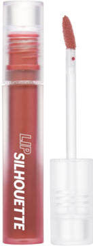 I'm Meme Lip Silhouette Matte Velvet Tint Antique Beige, otwarty, z aplikatorem obok butelki.