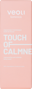 Różowy karton Veoli Botanica Touch Of Calmness, regenerujący tonik do twarzy, widok z przodu.