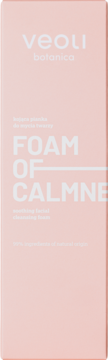 Jasnoróżowe pudełko Veoli Botanica Foam Of Calmness, kojąca pianka do mycia twarzy, widok z przodu.