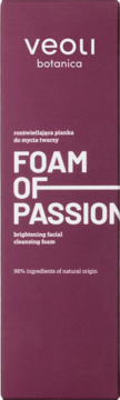 Veoli Botanica Foam Of Passion, rozświetlająca pianka do mycia twarzy, w magenta opakowaniu, z 98% składników naturalnych.