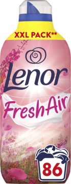 Różowy płyn do płukania Lenor Fresh Air, XXL PACK, z kwiatowym zapachem, na 86 prań, widok z przodu.