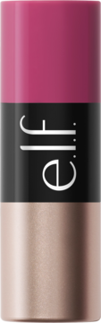 e.l.f. Cosmetics różowy sztyft do ust i policzków, z czarnym paskiem i logo, dół w kolorze rose gold.