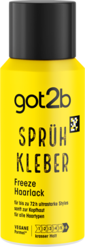 Żółty lakier do włosów got2b Sprüh Kleber Freeze Haarlack, ekstremalne utrwalenie poziom 6, widok z przodu.