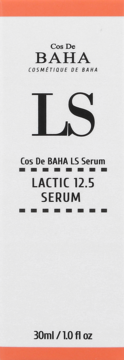 Białe opakowanie Cos De BAHA LS Serum Lactic 12.5 Serum, widok z przodu, pomarańczowe detale.