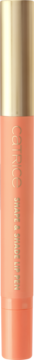 Catrice Liquid Highlighter w brzoskwiniowej butelce ze złotą zakrętką, pionowy napis, widok z przodu.