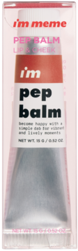 Balsam I'm meme Pep Balm Lip & Cheek, tubka 15g, czerwono-srebrna, widok z przodu, w opakowaniu.