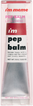 Balsam I'm Meme Pep Balm Lip & Cheek w czerwono-srebrnej tubce 15g, w przezroczystym opakowaniu, widok z przodu.
