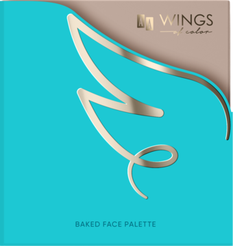 Turkusowa paleta do konturowania AA Wings of Color, z metalicznym skrzydłem i napisem Baked Face Palette.