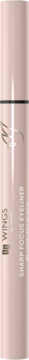 Rozmyty, różowo-złoty eyeliner w pisaku Sharp Focus Limitless Black, z logo 'WINGS' na boku.