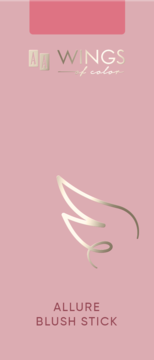 Różowe opakowanie Allure Blush Stick 02 Soft Rose z logo AA Wings of Color i złotym skrzydłem.