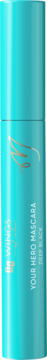 Turkusowa buteleczka tuszu do rzęs Your Hero Mascara Deep Black ze złotym logo, widok z przodu.