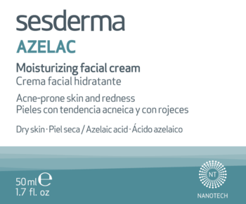Sesderma AZELAC nawilżający krem do twarzy z kwasem azelainowym, 50ml, do skóry trądzikowej, widok z przodu.