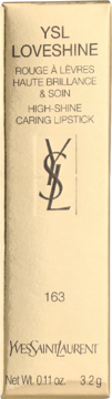 YSL Loveshine Rouge à Lèvres Haute Brillance & Soin lipstick in a shiny gold box, front view, shade 163.