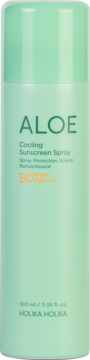 Holika Holika ALOE Cooling Sunscreen Spray SPF50+/PA++++, zielona butelka 100ml, z przodu.