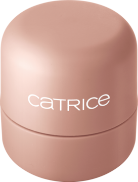 Catrice balsam do ust w matowym, brudnoróżowym, okrągłym opakowaniu z zaokrąglonym wieczkiem, zbliżenie z góry.