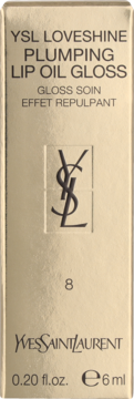 Złote pudełko YSL Loveshine Plumping Lip Oil Gloss, numer 8, widok z przodu. Błyszczyk do ust 6ml.